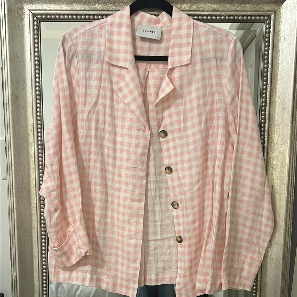 Sleeper Pink Gingham Linen Shirt